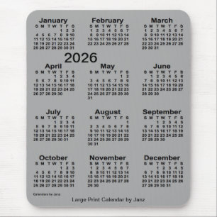 2026 Battleship Gray Large Print Calendar by Janz Mouse Pad