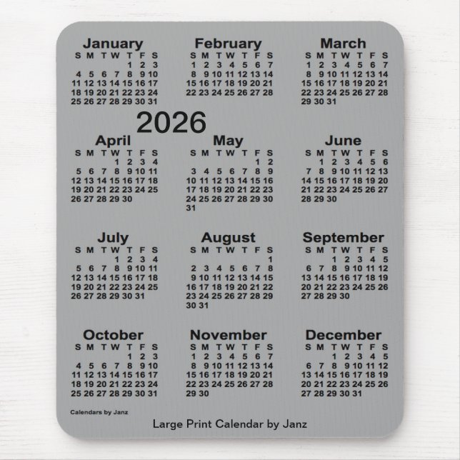 2026 Battleship Gray Large Print Calendar by Janz Mouse Pad (Front)