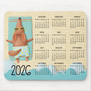 2026 Beach Dog Desk Calendar Mouse Pad