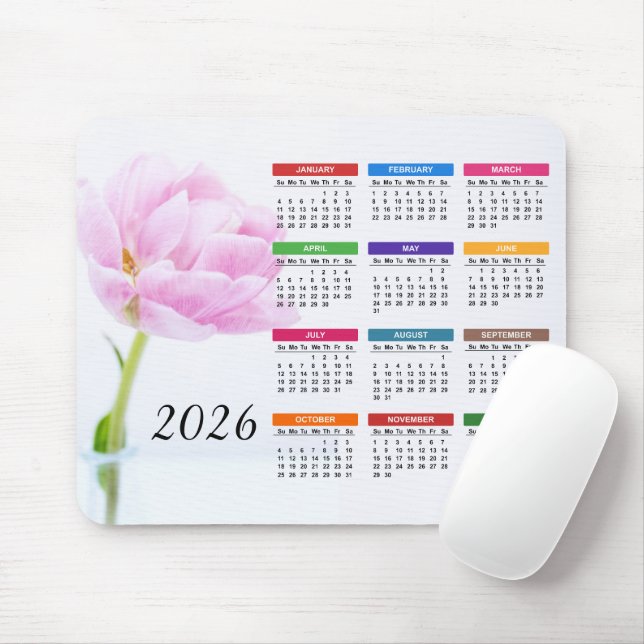 2026 Beautiful Pink Peony | Floral Calendar Mouse Pad (With Mouse)