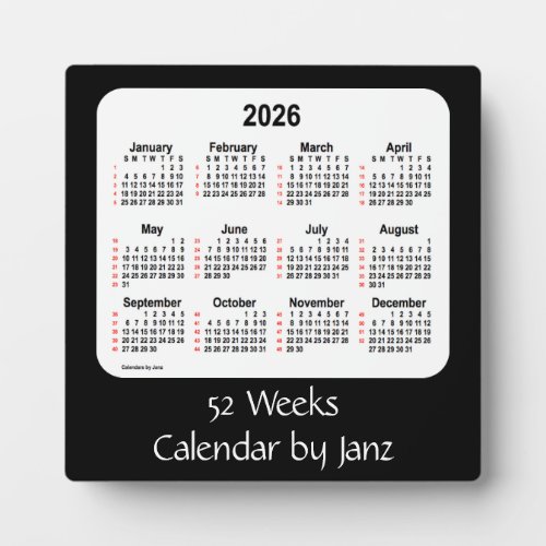 2026 Black 52 Weeks Calendar by Janz Plaque