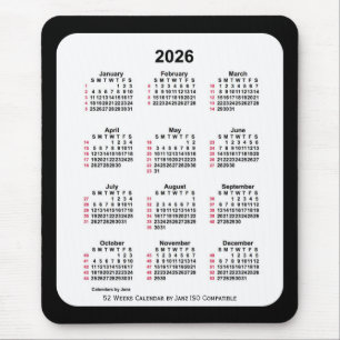 2026 Black 52 Weeks ISO Calendar by Janz Two Tone Mouse Pad