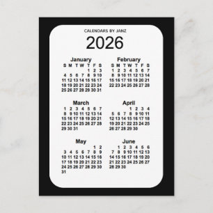 2026 Black 6 Month Mini Calendar by Janz Postcard
