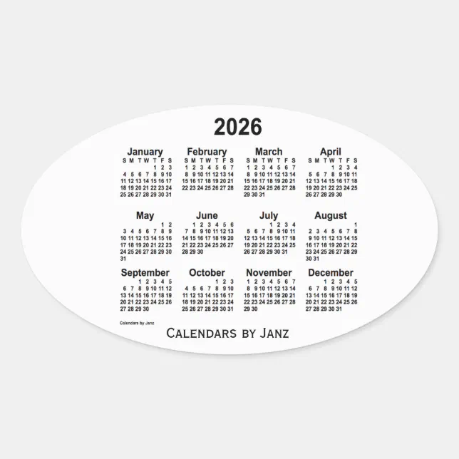 2026 Black and White Calendar by Janz Oval Sticker Zazzle
