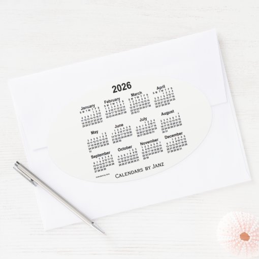 2026 Black and White Calendar by Janz Oval Sticker Zazzle