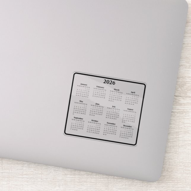2026 Black and White Calendar Sticker (Detail)
