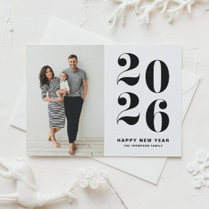 2026 Black Bold Typography New Year Photo Holiday Card