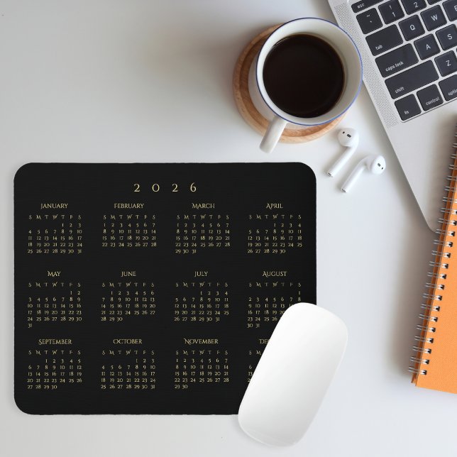 2026 Black Gold Full Year Calendar Home Office Mouse Pad (2026 Black Gold Full Year Calendar Home Office Mouse Pad)