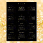 2026 Black Gold Full Year Home Office Calendar Poster<br><div class="desc">Custom, beautiful elegant faux gold script typography on black, 2026 full year, home room office decor, vertical yearly wall calendar poster. Makes a great custom gift for friends, family, peers, co-workers, for holidays, christmas, new years.</div>