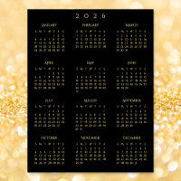 2026 Black Gold Full Year Home Office Calendar
