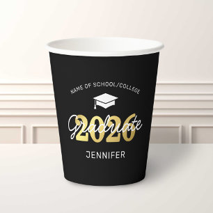 2026 Black Gold Graduation Party Paper Cups