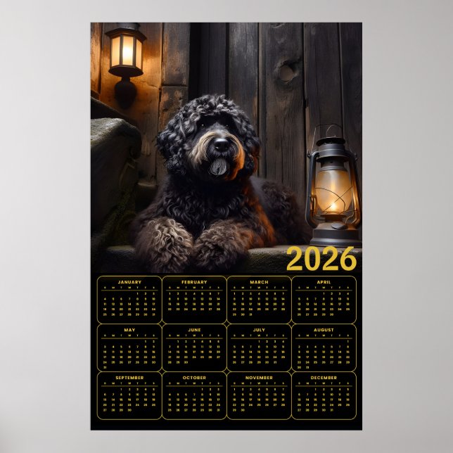 2026 Black Goldendoodle Calendar Poster (Front)