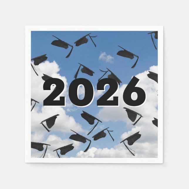 2026 Black Graduation Hats in Sky  Napkins (Front)