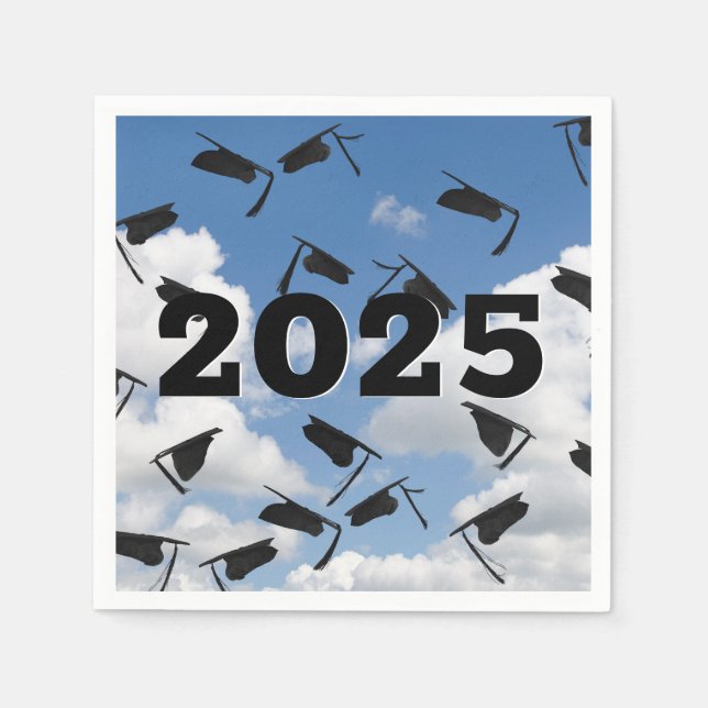 2026 Black Graduation Hats in Sky  Napkins (Front)