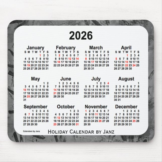 2026 Black Holiday Art Calendar by Janz Mouse Pad (Front)