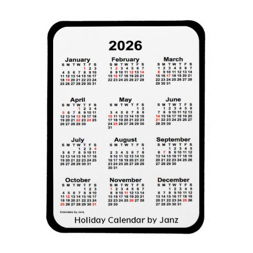 2026 Black Holiday Calendar by Janz Magnet