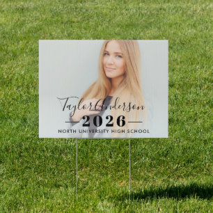 2026 Black Modern Minimalist Photo Graduation Sign