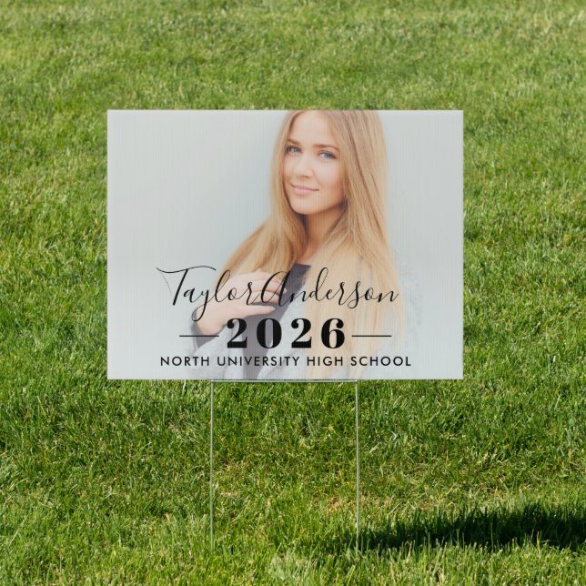 2026 Black Modern Minimalist Photo Graduation Sign (Insitu)