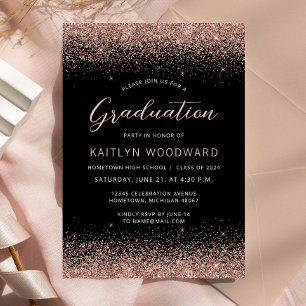 2026 Black Rose Gold Glitter Graduation Party Invitation