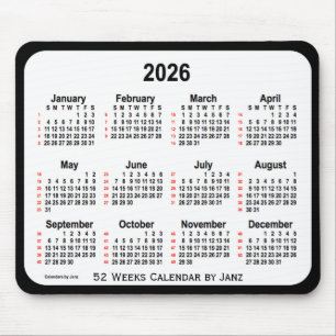 2026 Black Two Tone 52 Weeks Calendar by Janz Mouse Pad