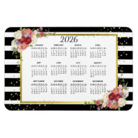 2026 Black White Striped Floral Gold Calendar