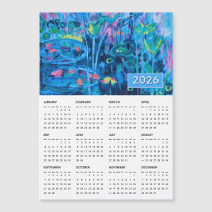 2026 Blue Floral Abstract Magnetic Calendar
