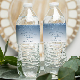 2026 Blue Glitter Drip Graduation Party Water Bottle Label