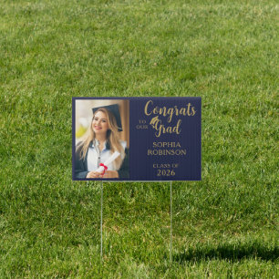 2026 Blue Gold Script Grad Photo Yard Sign