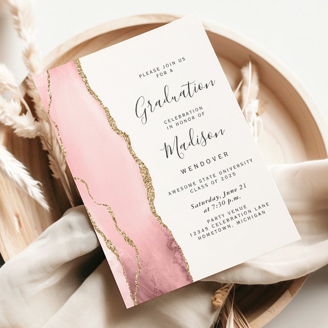 2026 Blush Pink Gold Agate Graduation Invitation (Creator Uploaded)