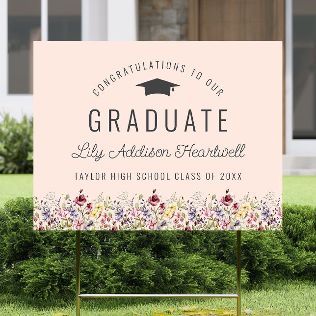 2026 Boho Wildflowers Blush Pink Graduation Yard Sign (Creator Uploaded)
