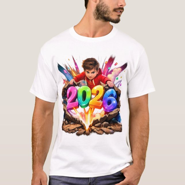 2026 Bold Colorful New Year Sticker Art T-Shirt (Front)