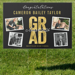 2026 Bold Gold Foil GRAD 4 Photo Graduation Party Sign