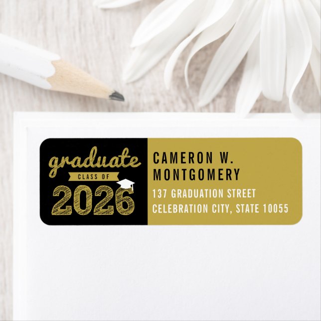 2026 Bold Gold Sketch Modern Graduation Address Label (Insitu)