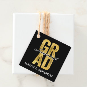 2026 Bold GRAD Gold Typography Graduation Party Favor Tags
