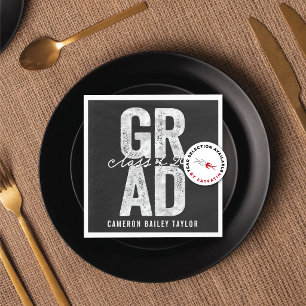 2026 Bold GRAD Silver Foil Graduation Party Paper Napkins