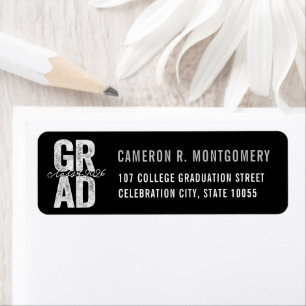 2026 Bold GRAD Silver Typography Graduate Address Label