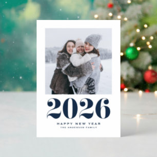 2026 Bold Retro Typography Happy New Year Letterpress Photo Cards