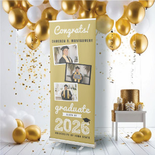 2026 Bold Sketch 3 Photo College Graduation Party Retractable Banner