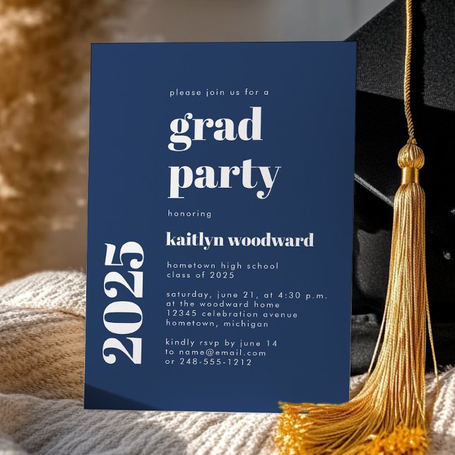 2026 Bold Typography Navy Blue Graduation Party Invitation (Creator Uploaded)