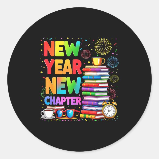 2026 Bookworm Funny Happy New Year Chapter Book Lo Classic Round Sticker (Front)