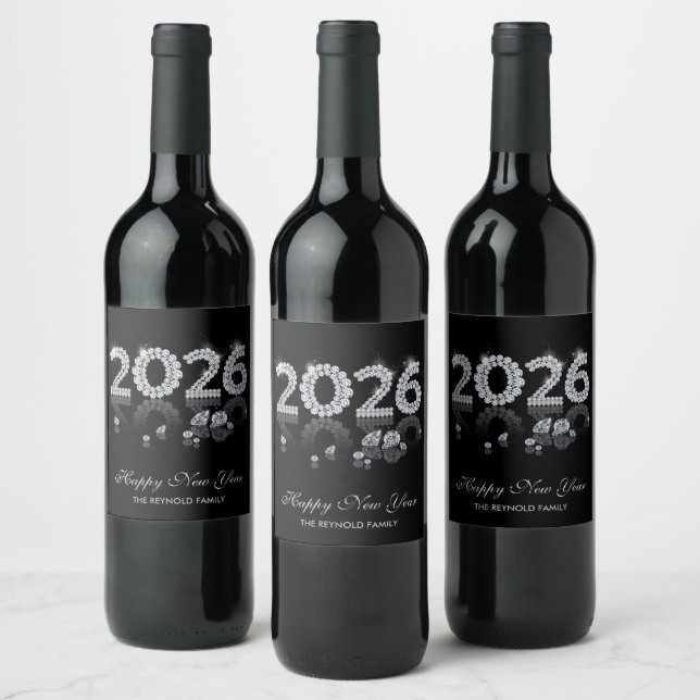 2026 Brilliant Diamonds Luxury New Year Wine Label (Bottles)