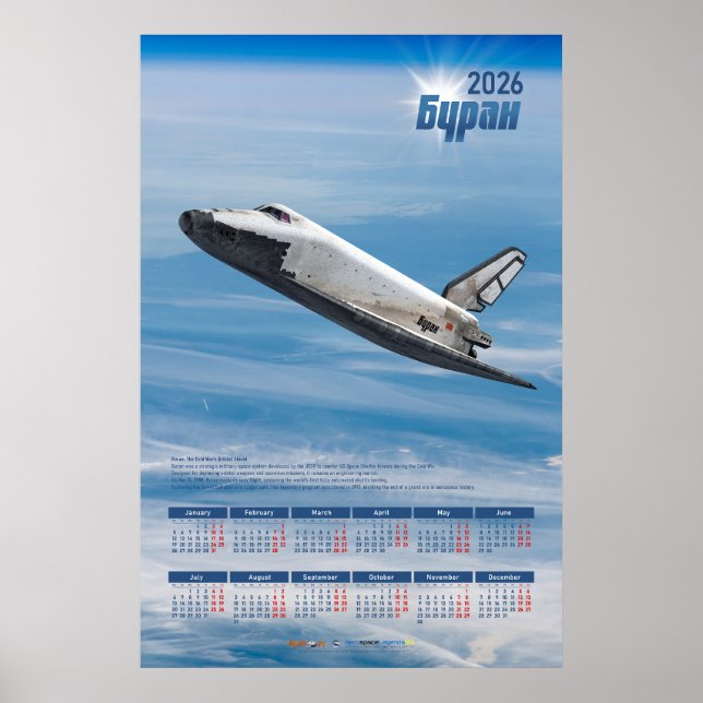 2026 Buran Soviet Shuttle Poster Calendar (Front)