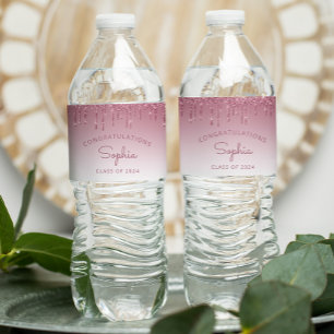 2026 Burgundy Glitter Drip Graduation Party Water Bottle Label