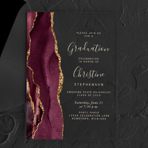 2026 Burgundy Gold Agate Gold Text Graduation Acrylic Invitations