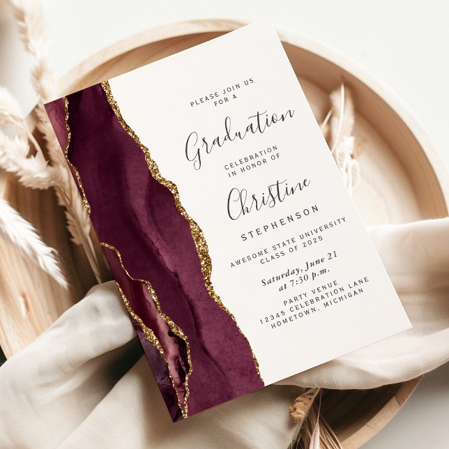 2026 Burgundy Gold Agate Graduation Invitation (Creator Uploaded)