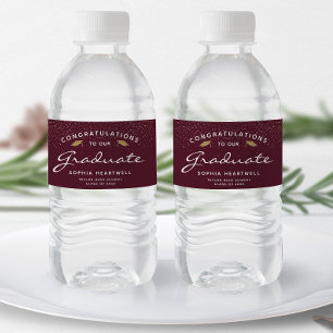 2026 Burgundy Gold Cap White Script Graduation Water Bottle Label