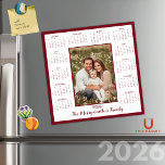 2026 Burgundy Maroon Photo Magnetic Calendar<br><div class="desc">2026 Modern Burgundy Maroon Photo Magnetic Calendar in white, with a modern Burgundy Maroon border. Add your photo and name for a fun, personalized gift! Perfect for stocking stuffers or small gifts for friends, family, and loved ones. ✨THIS IS FOR 2026.✨ Please contact us at cedarandstring@gmail.com if you need assistance...</div>
