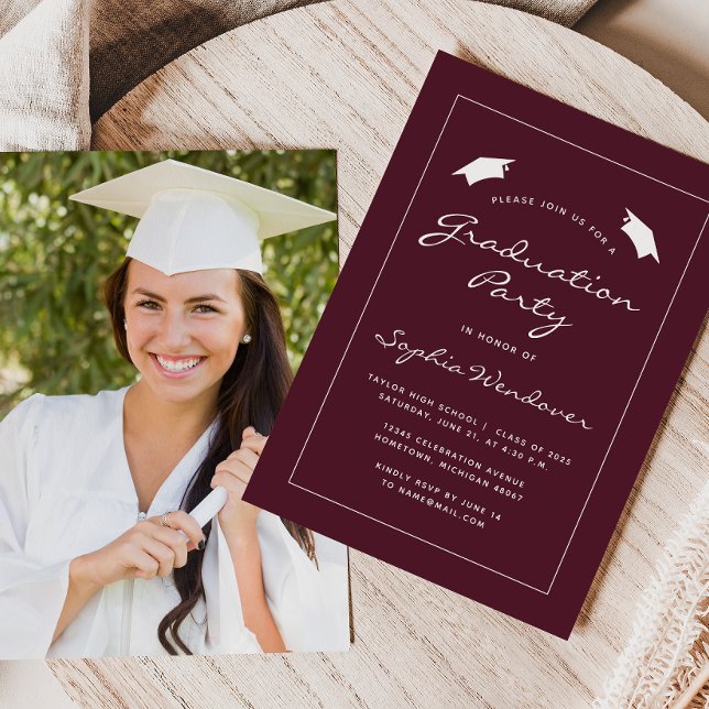 2026 Burgundy White Border Graduation Party Invitation (Creator Uploaded)