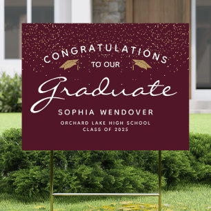 2026 Burgundy White Gold Caps Graduation Yard Sign