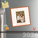 2026 Burnt Orange Photo Magnetic Calendar<br><div class="desc">2026 Modern Burnt Orange Photo Magnetic Calendar in white, with a rustic Burnt Orange border. Add your photo and name for a fun, personalized gift! Perfect for stocking stuffers or small gifts for friends, family, and loved ones. ✨THIS IS FOR 2026.✨ Please contact us at cedarandstring@gmail.com if you need assistance...</div>